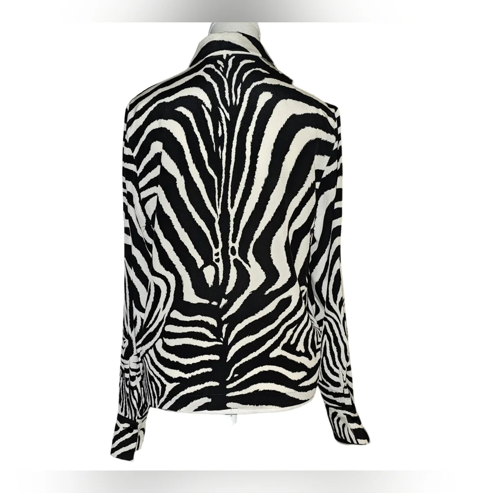 Laurel Silk Zebra Print Blouse Vintage Y2K Black Ivory Button Front EU 34 - Picture 2 of 15